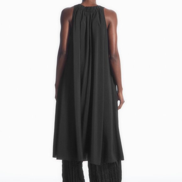 COS RACER-NECK SLEEVELESS SIDE-SEAM POCKETS MIDI BLACK MODAL-BLEND DRESS US 6 - Picture 2 of 14